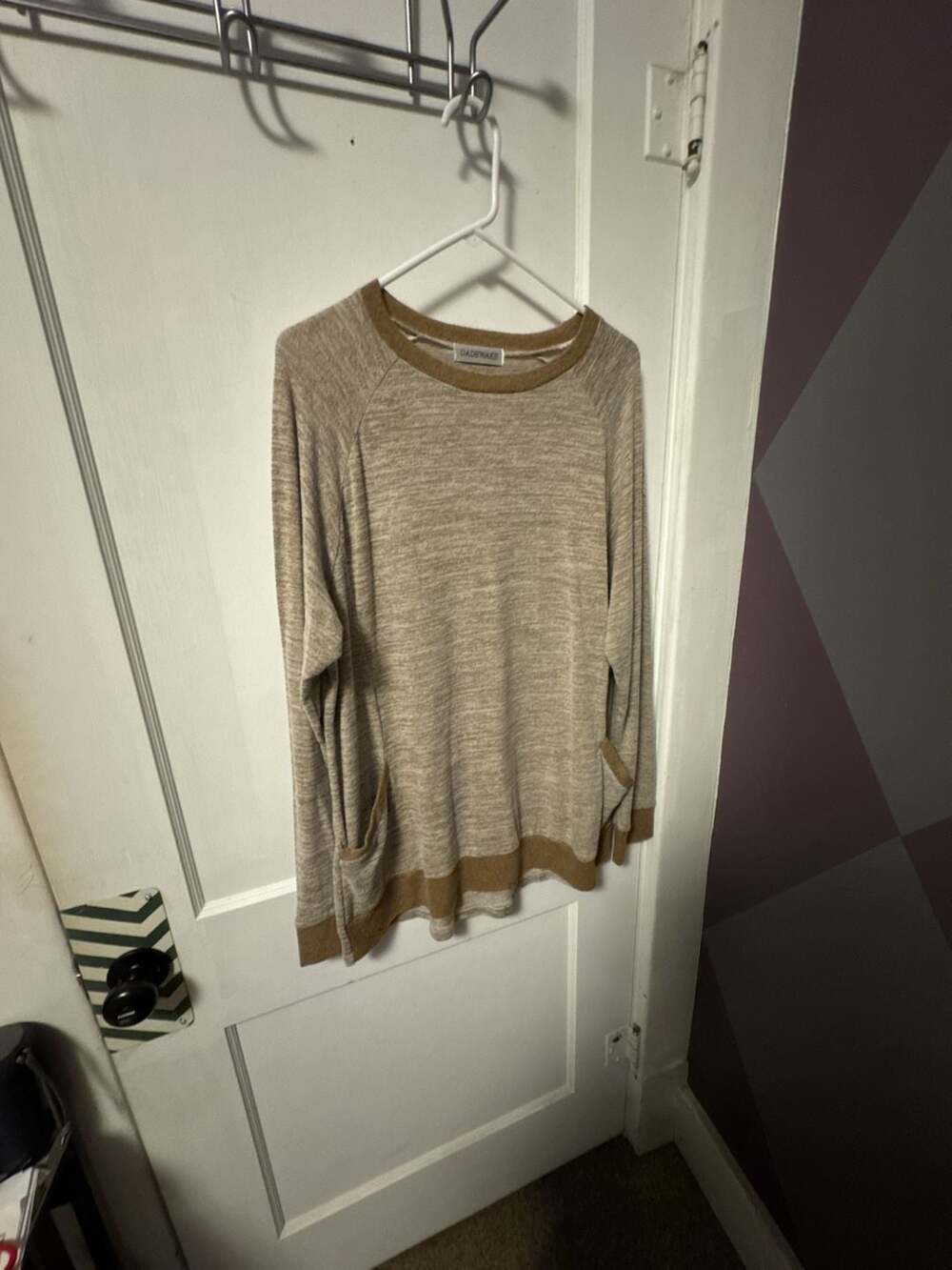 Gadewake Tan Heathered Long Sleeve Raglan Pullover Top 2XL